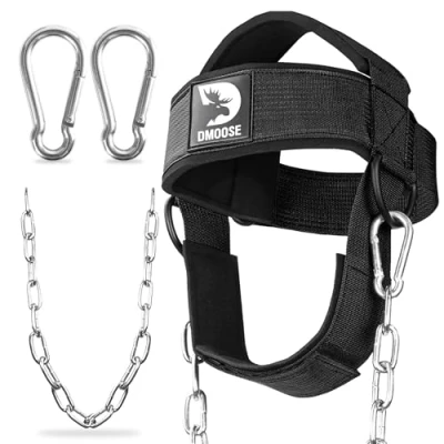 Obrázek DMoose Nackentrainer Perfekt für Nacken Training Neck Harness Kraftsport und Kampfsport Kopfgeschirr Wiederherstellung von Verletzungen Verstellbarer Langer Stahlkette Riemen
