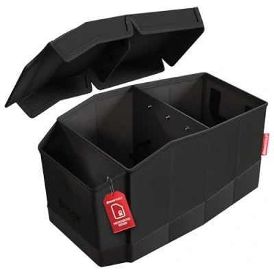 Obrázek ATHLON TOOLS Prémiový organizér na střední sedadlo s víkem univerzální bedna do auta chytrý úložný prostor magnetickým uzávěrem snadné čištění řádné a pohodlné cestování (černý)