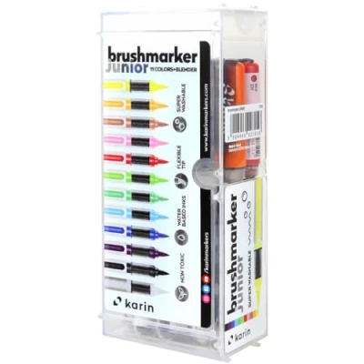 Obrázek KARIN 27C10 Brushmarker Junior Basic Colours Set včetně mixéru, černá, 12 kusů