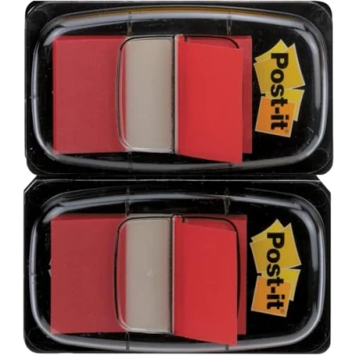 Obrázek Post it Index lepicí pásky, standardní, červená, 2 dávkovače, 25,4 mm x 43,2 mm, 50 lepicích proužků/dávkovač extra silné záložky na dokumenty a informace