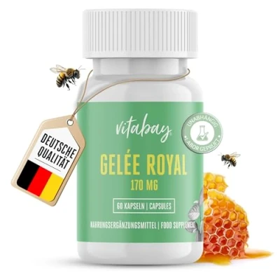 Obrázek Vitabay Královská želé 170 mg 60 kapslí včelaři označované jako šťáva z jídla kaštanového krmiva nebo královny vysoké dávky biologicky dostupná farmaceutická kvalita