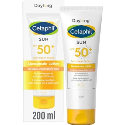 Obrázek CETAPHIL SUN Liposomale opalovací mléko SPF 50+, 200 ml, Dermatologická ochrana proti slunci pro suchou, citlivou pokožku, okamžitá a vysoce účinná UVA &amp; UVB, extra voděodolná, bez