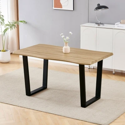 Obrázek Stůl jídelní, 140x80x75 cm, MDF deska, dekor divoký dub, kovová nohy ve tvaru U, černý matný lak HT F4214 OAK