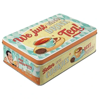 Obrázek Nostalgic Art Retro dóza na zásoby plochá, 2,5 l, Tea &amp; Cookies Together nápad dárek pro fanoušky nostalgie, plechová s víkem, vintage design