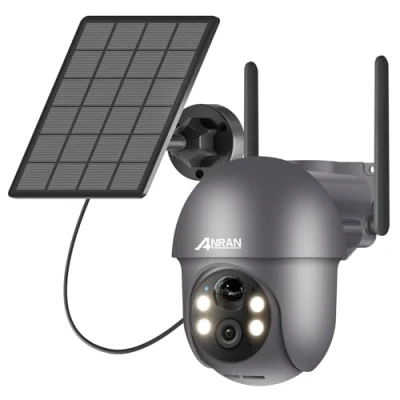 Obrázek ANRAN 2K monitorovací kamera venkovní baterie WLAN, otočná o 360 stupňů, bezdrátová se solárním panelem, PIR detektor pohybu světlometem, 2cestné audio, noční vidění, 2,4 GHz