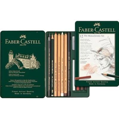 Obrázek Faber Castell 112975 Pitt Monochromatická sada v kovovém pouzdře, malá, 12dílná