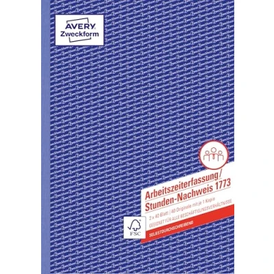 Obrázek AVERY Zweckform 1773 hodin dokladu (A4, propisující, testováno právními experty, pro Německo a Rakousko neomezený záznam pracovní doby, 2 x 40 listů) bílá/žlutá