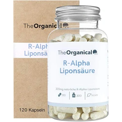 Obrázek TheOrganical® R Alpha kyselina lipoová 300 mg v jedné kapsli 120 kapslí přírodní alfa vyrobeno Hamburku plný účinek