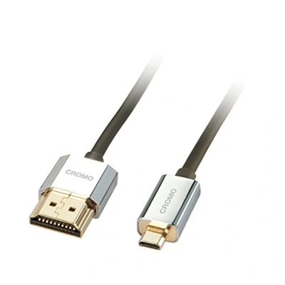 Obrázek LINDY 41678 HDMI kabel na typ Mini A/D 2 metry CROMO Slimline High Speed, 4K@60Hz 2.0 18G 3D 1080p HDCP 2.2 ARC CEC, ATC testováno, kompatibilní s televizí, monitorem, tabletem,