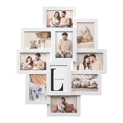 Obrázek SONGMICS, Fotorámeček s 10 místy, x 15 cm pro každou fotografii, kolážní rám, MDF, bílý, RPF20WT