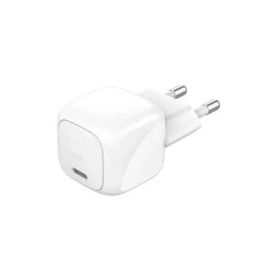 Obrázek Belkin Kompaktní nabíječka BoostCharge, 30 W, na cestování, USB C Power Delivery pro rychlé nabíjení Apple iPhone série 16, 15, 14, 13, Samsung Galaxy S24, S23, iPad, AirPods, tablety atd. bílá