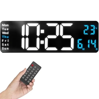 Obrázek Opis Clock 1 XXL bílá/modrá: nástěnné hodiny digitální s ukazatelem teploty, velké svítící LED bez tikání