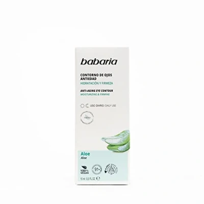 Obrázek Babaria Contorno de Ojos Antiarrugas Efecto Alisante con Aloe Vera y 91% Ingredientes Origen Natural, Hidrata Reafirma la Piel, Vegano 15 ml
