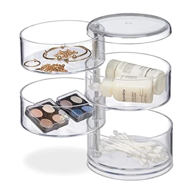 Obrázek Relaxdays Organizér na kosmetiku se 4 otočnými přihrádkami, make up Kit pro rtěnku atd., Akrylová kosmetická věž, transparentní