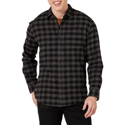 Obrázek Amazon Essentials Herren Langarmhemd aus Flanell (in Übergröße erhältlich), Dunkelgrau Buffalokaros, L