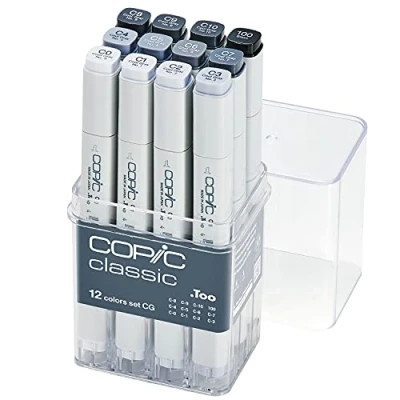 Obrázek COPIC Klasická sada &quot;CG&quot;, 12dílná v akrylovém displeji, Twin Marker se středně širokou a jemnou špičkou