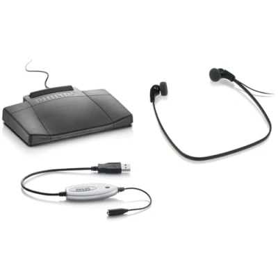 Obrázek Philips LFH5220/03 sada pro přehrávání, USB nožní spínač ACC2310, sluchátka LFH0334, audio adaptér, ovladače a nástroje CD, antracitová barva