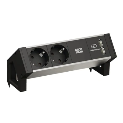 Obrázek Bachmann Desk2 ALU BLACK 2 x ochranný kontakt 1 USB Charger, 937.111