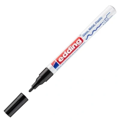 Obrázek edding 751 lesklý lakový popisovač černý 1 kulatý hrot 12 mm laková tužka na sklo, kámen, dřevo, plast a papír voděodolná, silně kryjící