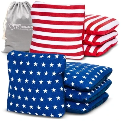 Obrázek GoSports Unisex Erwachsene Bean Bags Doppelseitige Cornhole Slide &amp; Stop Regulierung Turnier Sitzsäcke Set von 8, Sterne und Streifen, 6&quot; x