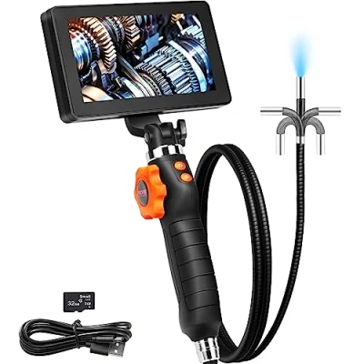 Obrázek VEVOR Průmyslový endoskop digitální inspekční boroskop endoskopická kamera 1080P HD s vodotěsnou kamerou 6,4 mm IP67 kanálová 5palcovou obrazovkou 0180 obousměrný 4500mAh akumulátor