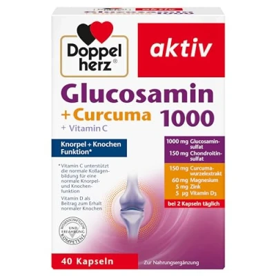 Obrázek Doppelherz Glukosamin 1000 + kurkuma s vitaminem C jako příspěvek k normální tvorbě kolagenu pro funkci chrupavky 40 kapslí