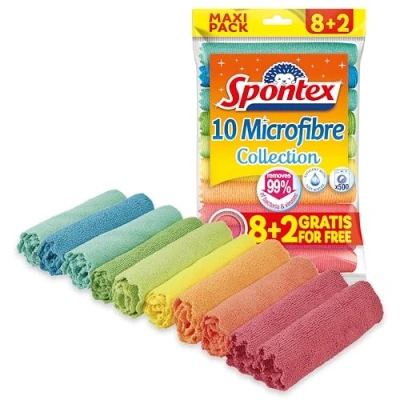 Obrázek Spontex Microfibre univerzální utěrky 8 + 2 zdarma, 1 balení pestré z mikrovlákna