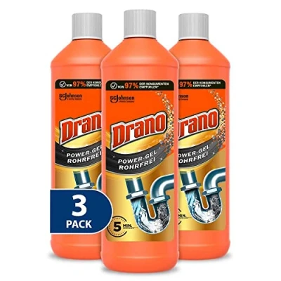 Obrázek Drano Power Gel beztrubkový čistič odpadů, trubek, do kuchyně a koupelny, odstraňuje ucpání, 1 l (3 ks v balení)
