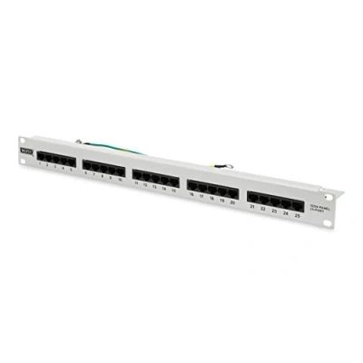 Obrázek DIGITUS Patchpanel 19 palců Cat 3 pro ISDN 25 portů RJ45 nestíněný patch pole montáž do racku 1HE šedý
