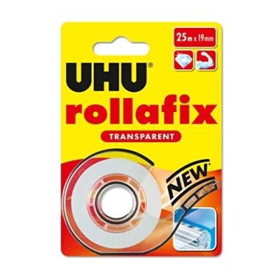 Obrázek UHU rollafix Klebefilm, Transparentes Klebeband mit passendem Abroller, 19mm x 25 m