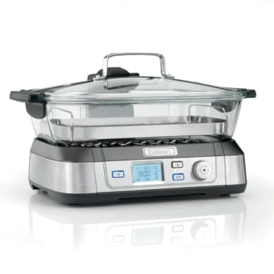 Obrázek Cuisinart Cookfresh Professional Glass Food Steamer 1 l voda, bez BPA, nerezová parní vložka, 2 univerzální nádoby 30 s, doba zahřívání funkce zahřívání, udržování teploty, pauza