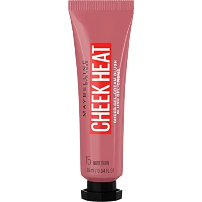 Obrázek MAYBELLINE Cheek Heat Blush, tvářenka, gelové složení, barevné pigmenty na bázi vody, lesklý povrch, 15 Nude Burn, 10 ml (1 balení)