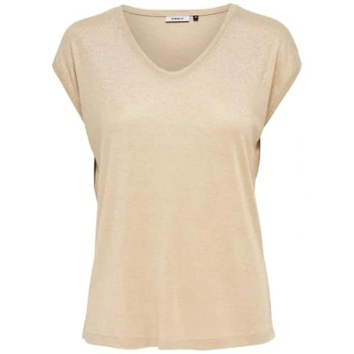 Obrázek ONLY NOS dámské Onlsilvery S/S V Neck Lurex Top JRS Noos tričko, zlatá (zlatá barva barva)