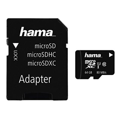 Obrázek Hama microSDXC 64GB Class 10 UHS I 80MB/s karta vč. SD adaptéru
