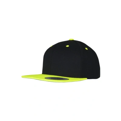 Obrázek kšiltovka Flexfit Yupoong Unisex Classic Snapback 2 Tone Cap, dvoubarevná Blanko s rovným kšiltem, One Size univerzální velikost pro muže a ženy Jednotná Černá / neonově žlutá