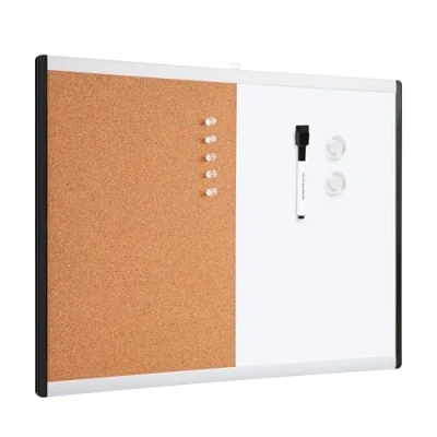 Obrázek Amazon Basics Obdélníková magnetická bílá tabule, dvojitá nástěnka, plast/hliníkový rám, lze setřít za sucha, 58 x 43 cm, bílá, žlutá