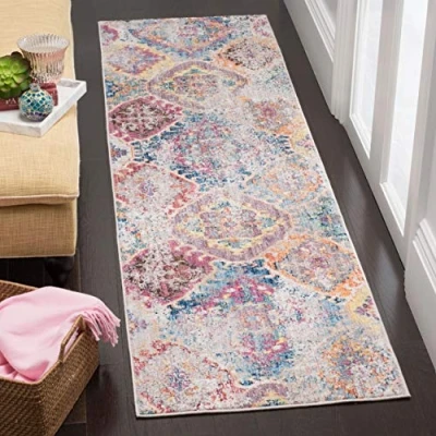 Obrázek SAFAVIEH Traditionell Teppich für Wohnzimmer, Esszimmer, Schlafzimmer Bristol Collection, Kurzer Flor, Blau und Hellgrau, 69 X 244 cm