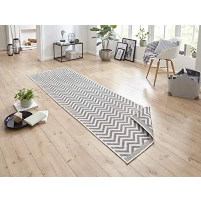 Obrázek NORTHRUGS Vnitřní a venkovní koberec Palma 80 x 350 cm otočný odolný proti povětrnostním vlivům, moderní design, klikatý vzor, běhoun na balkon, terasu, zahradu, zimní do