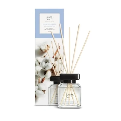 Obrázek ipuro Essentials pokojová vůně Cotton Fields 100 ml osvěžovač prostoru s badyánem, vanilková květina a pelargónie, růže, fialka, cedrové dřevo difuzér hůlkami vzduchu do