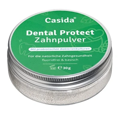 Obrázek Casida® Dental Protect zubní prášek pro péči o zuby bez fluoridu s 2 kmeny bakterií, pěn a konzervačních látek základní &amp; veganské 30 g Z lékárny