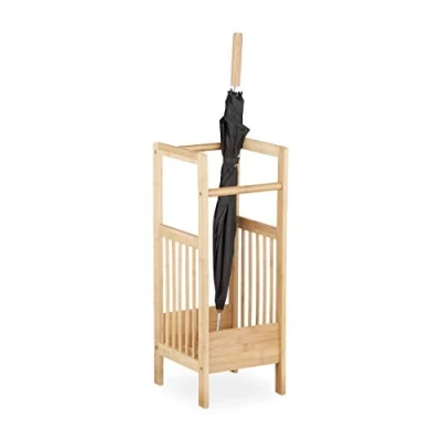 Obrázek Relaxdays stojan na slunečník bambus, hranatý, 2 rukojeti, v x š h: cca 64 25 26,5 cm, deštník, přírodní