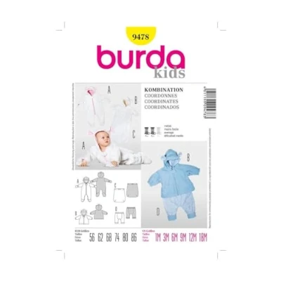 Obrázek Burda střihová předloha 9478 Baby kombinace: overal, bunda, FU?pytel &amp; kalhoty vel. 56 86