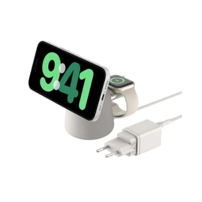 Obrázek Belkin Bezdrátová nabíjecí stanice BoostCharge Pro 2 v 1 s MagSafe (15 W), nabíječka kompatibilní iPhone řady 16, 15, 14, 13, 12, AirPods a dalšími zařízeními podporou