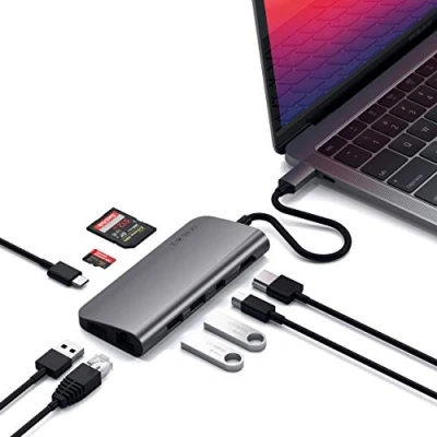Obrázek SATECHI Multimediální adaptér typu C s 4K HDMI, Mini DP, USB PD, Gigabit Ethernet, 3.0, sloty pro Micro/SD karty M2/M1 MacBook Pro/Air (Space Grey)