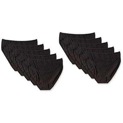 Obrázek Amazon Essentials Damen Slip aus Baumwolle mit hohem Beinschnitt (in Übergröße erhältlich), 10er Pack, Schwarz, 42