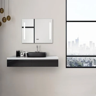 Obrázek Talos Star koupelnové zrcadlo s osvětlením 80 x 60 cm LED nástěnné světelným výřezem barvou světla neutrální bílá digitálními hodinami