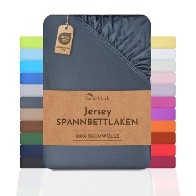Obrázek NatureMark JERSEY napínací prostěradlo, prostěradlo 100% bavlna v mnoha velikostech a barvách značková kvalita Ökotex Standard 100., Antracitová šedá, 180x200 200x200 cm