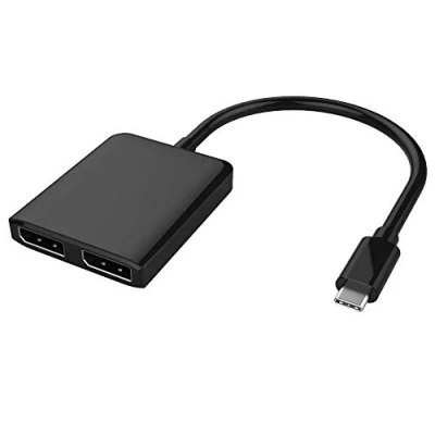 Obrázek PremiumCord MST adaptér USB C na 2X DisplayPort, 3.1 typ konektor DP zdířku, rozšířené + funkce zrcadla, rozlišení 4K 2160p, barva černá, délka 20 cm