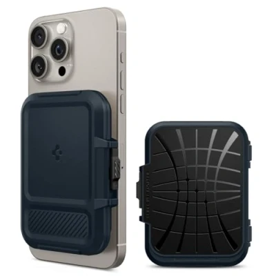 Obrázek Spigen Lock Fit MagFit magnetický držák na karty vyvinut pro Magsafe s uzavíracím systémem kompatibilní iPhone 16/15/14/13/12 modely Wallet, Kovová břidlice, Minimalistická