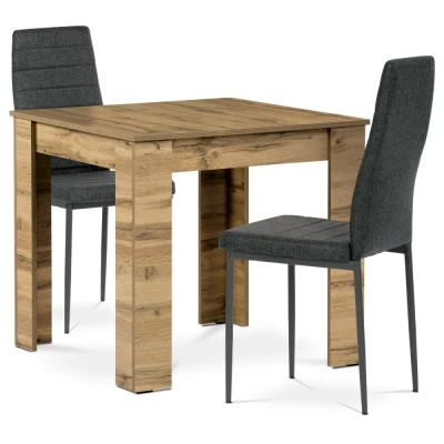Obrázek Jídelní set 1+2, stůl 80x80 cm, MDF dub wotan, židle černá látka, černý lak B080WOTDCL374BK